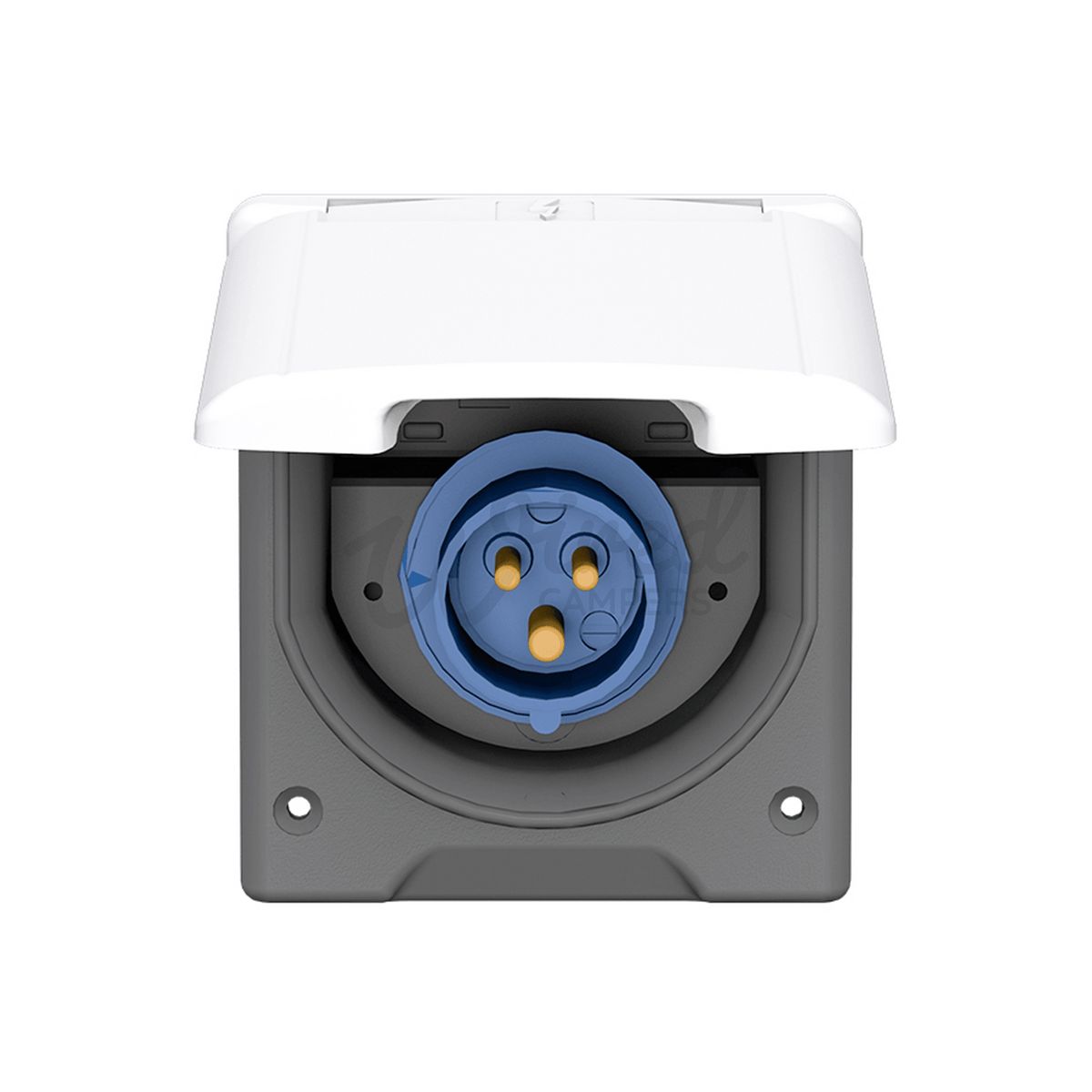 Camper Van Flush 240V 16A Mains Hook Up - Magnetic Flap - White - Wired Campers Limited