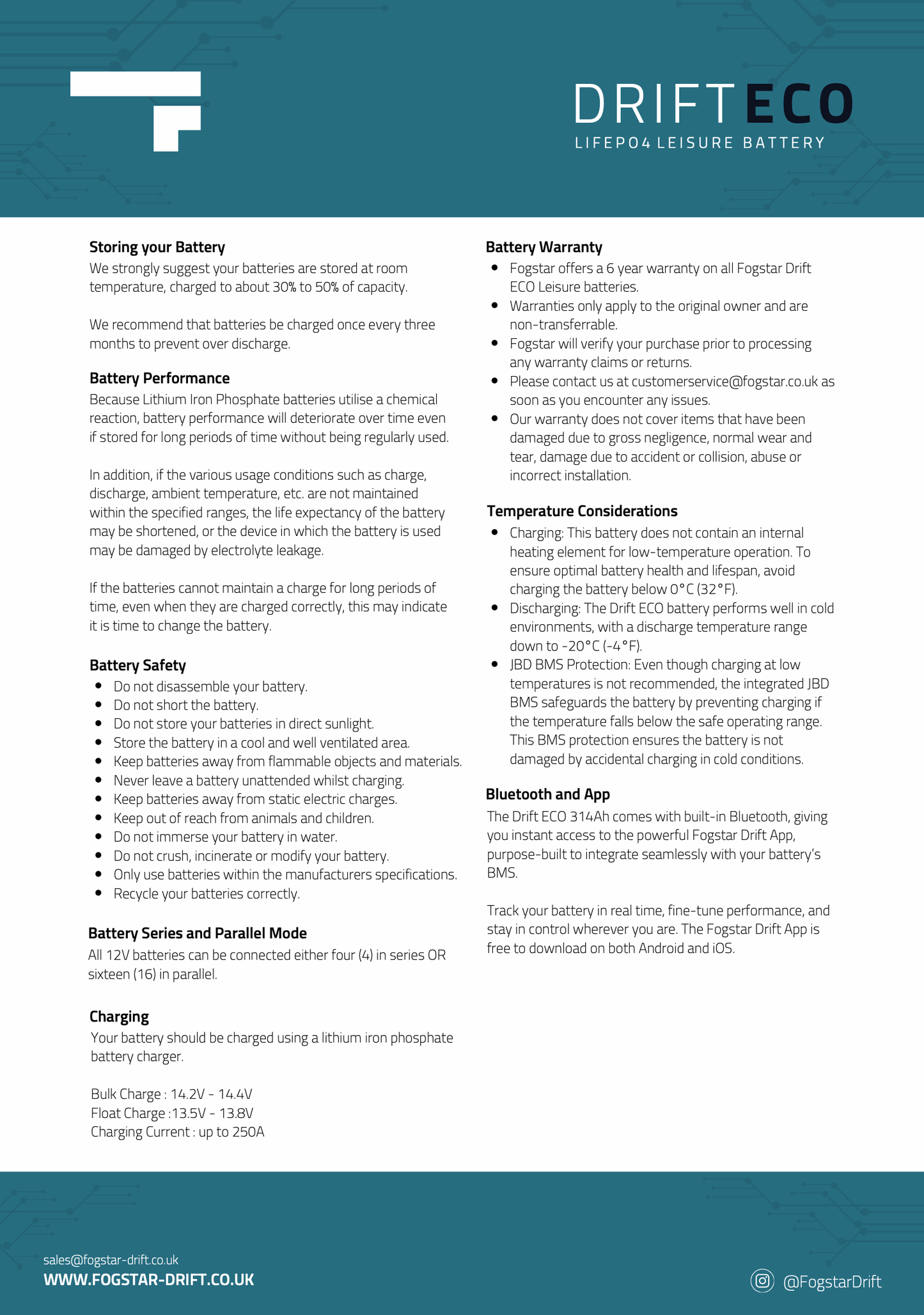 Fogstar Drift ECO 12V 314AH Bluetooth Lithium LiFePO4 Leisure Battery - Wired Campers Limited