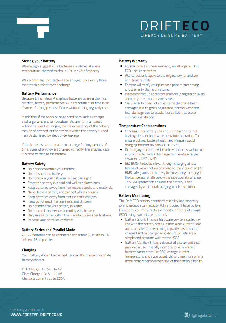 Fogstar Drift ECO 12V 314AH Lithium LiFePO4 Leisure Battery - Wired Campers Limited