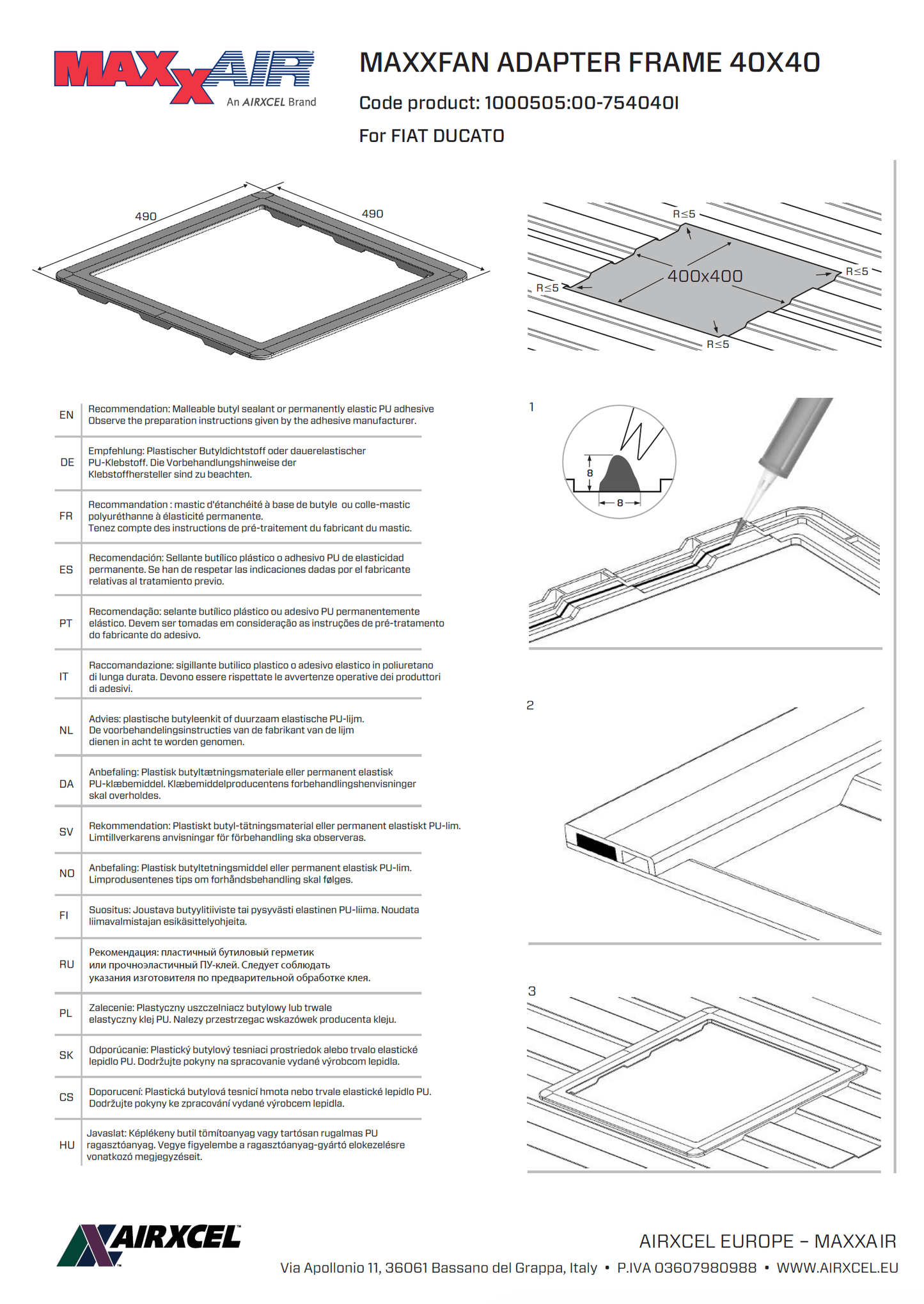 MaxxAir Citroen Relay Roof Adapter Fitting Plate For MaxxAir MAXXFAN Deluxe - Wired Campers Limited