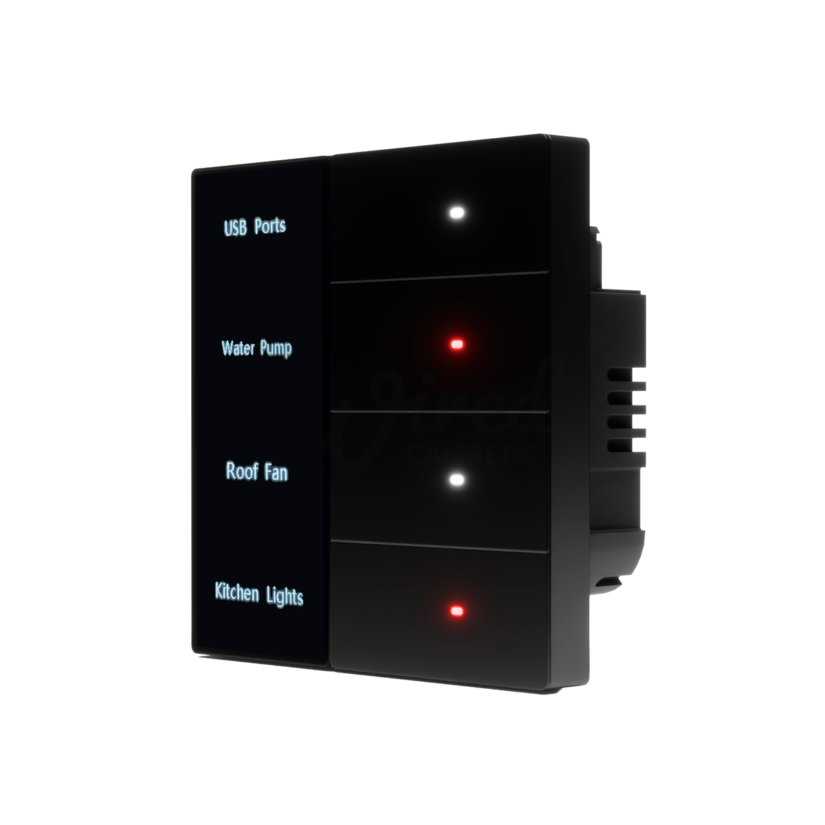Wired Campers Quad - Camper Van Control Panel - 12V 4 Output - Black - Wired Campers Limited