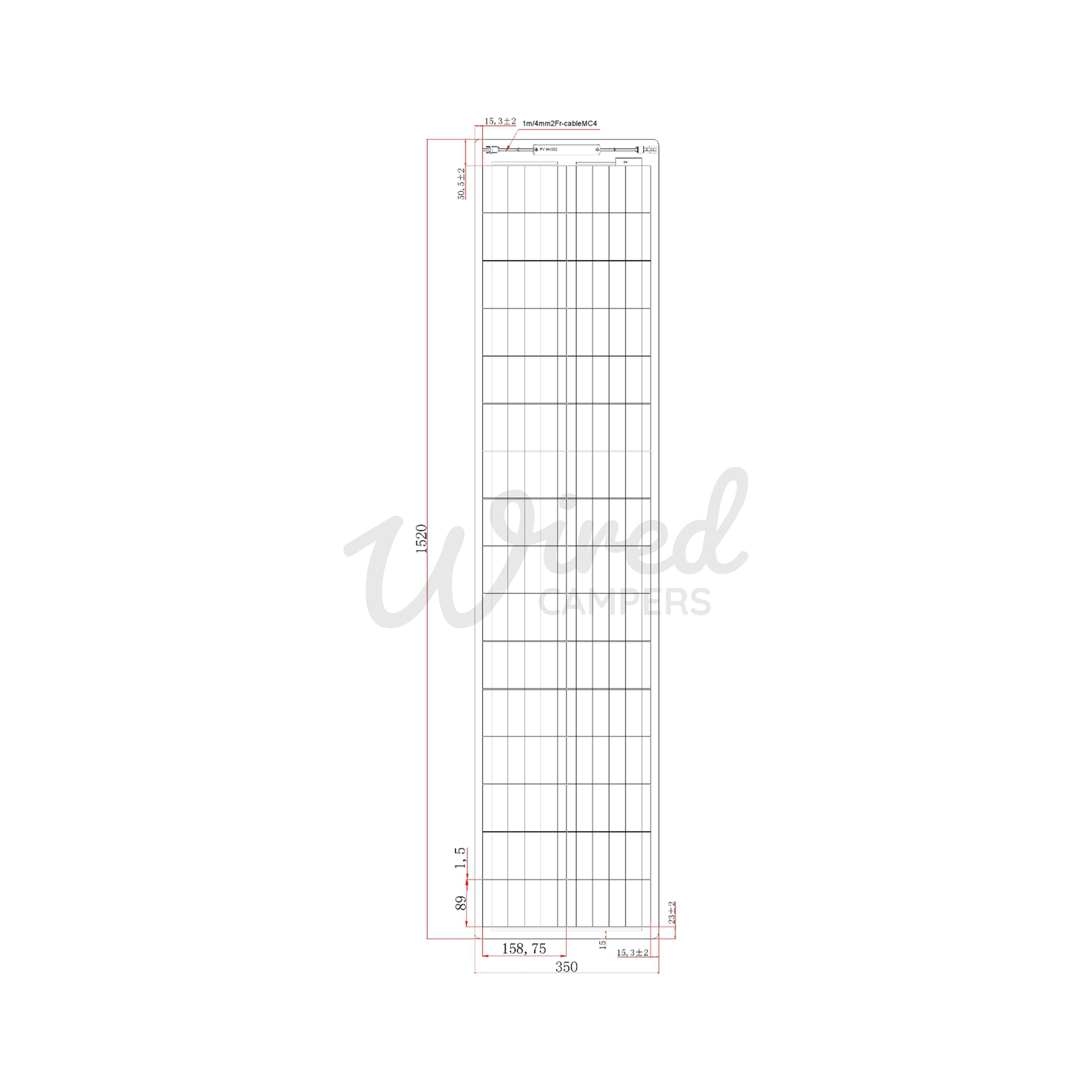 100W Ultra Narrow Semi Flexible Black Fibreglass ETFE Coated Solar Panel - Wired Campers Limited