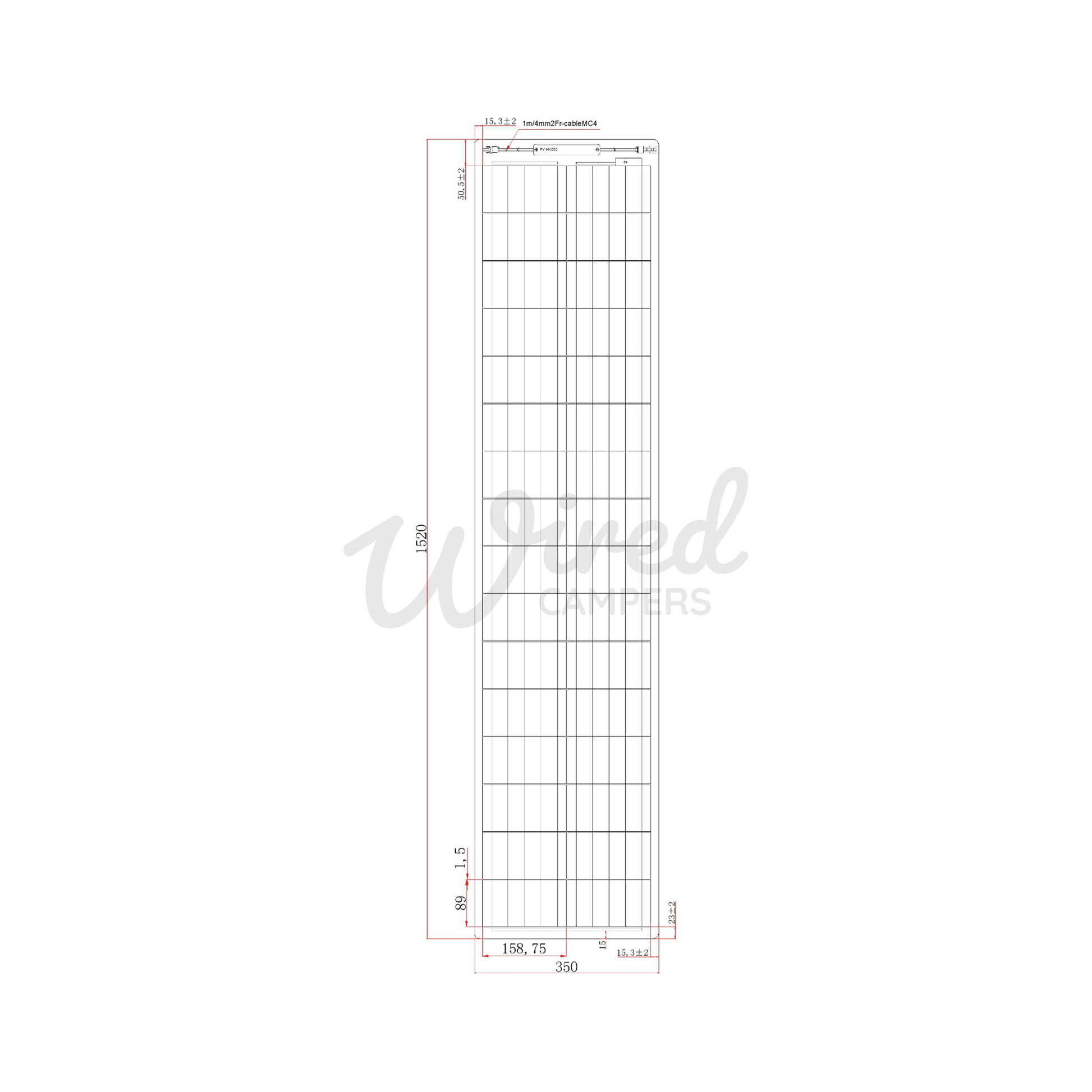 100W Ultra Narrow Semi Flexible Black Fibreglass ETFE Coated Solar Panel - Wired Campers Limited