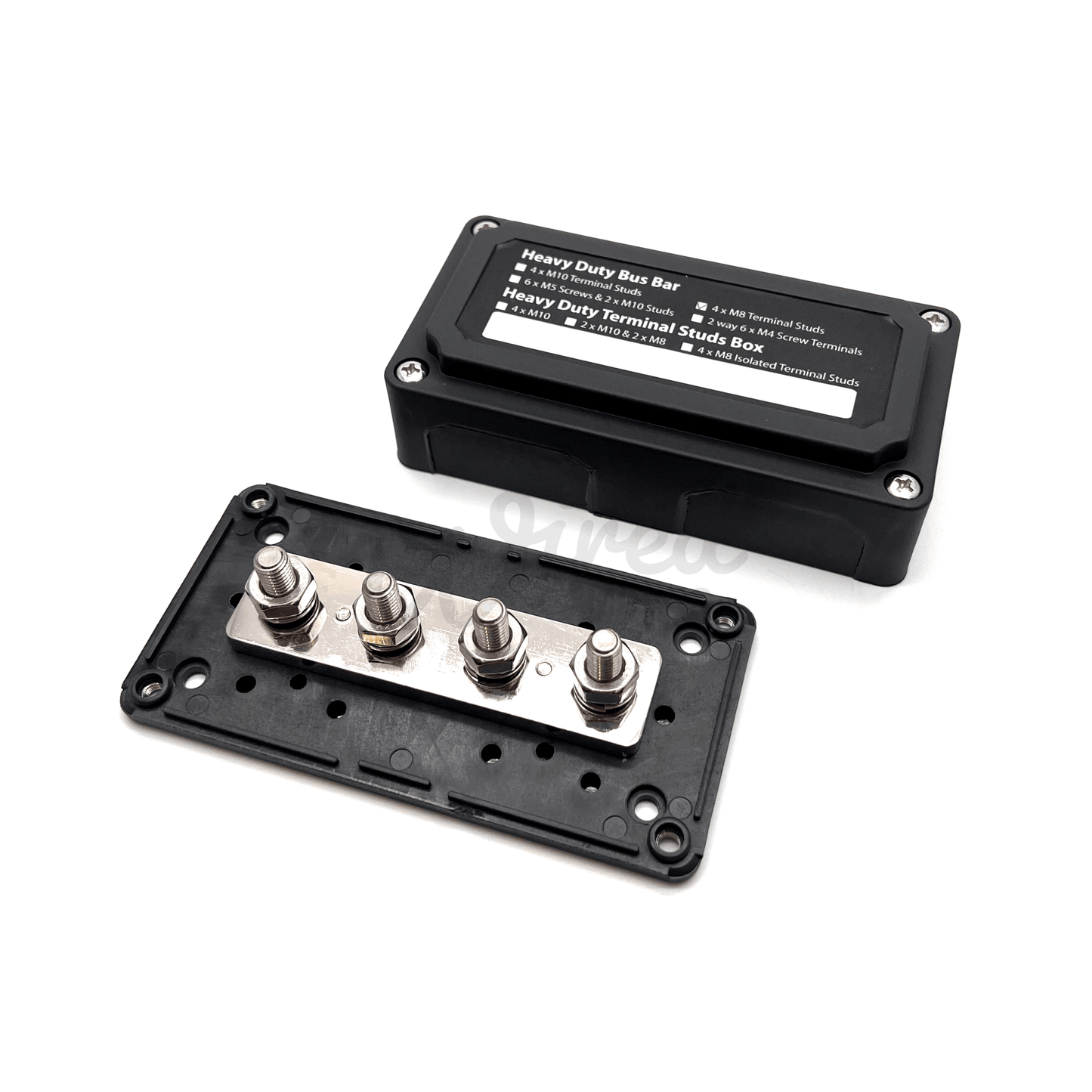 Namvo 300A BusBar Box - Sammelschienenbox, gemeinsame Sammelschiene, 48V DC, Verteilerblock für Hochleistungsmodule, mit 4 x M8 Anschlussbolzen Namvo 300A BusBar Box - Sammelschienenbox, gemeinsame Sammelschiene, 48V DC, Verteilerblock für Hochleistungsmodule, mit 4 x M8 Anschlussbolzen