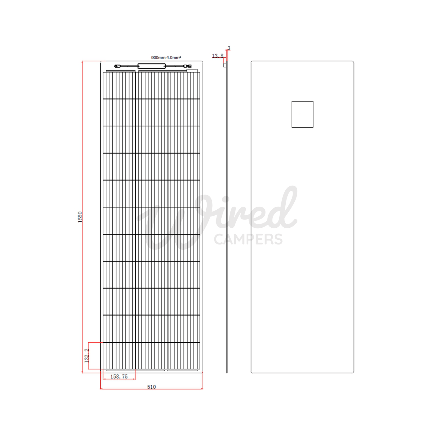 150W Narrow Semi Flexible Black Fibreglass ETFE Coated Solar Panel - Wired Campers Limited