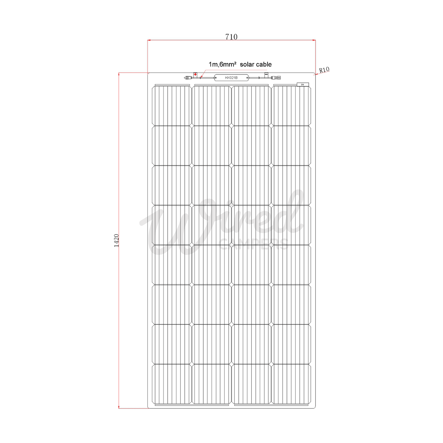 200W Semi Flexible Black Fibreglass ETFE Coated Solar Panel - Wired Campers Limited