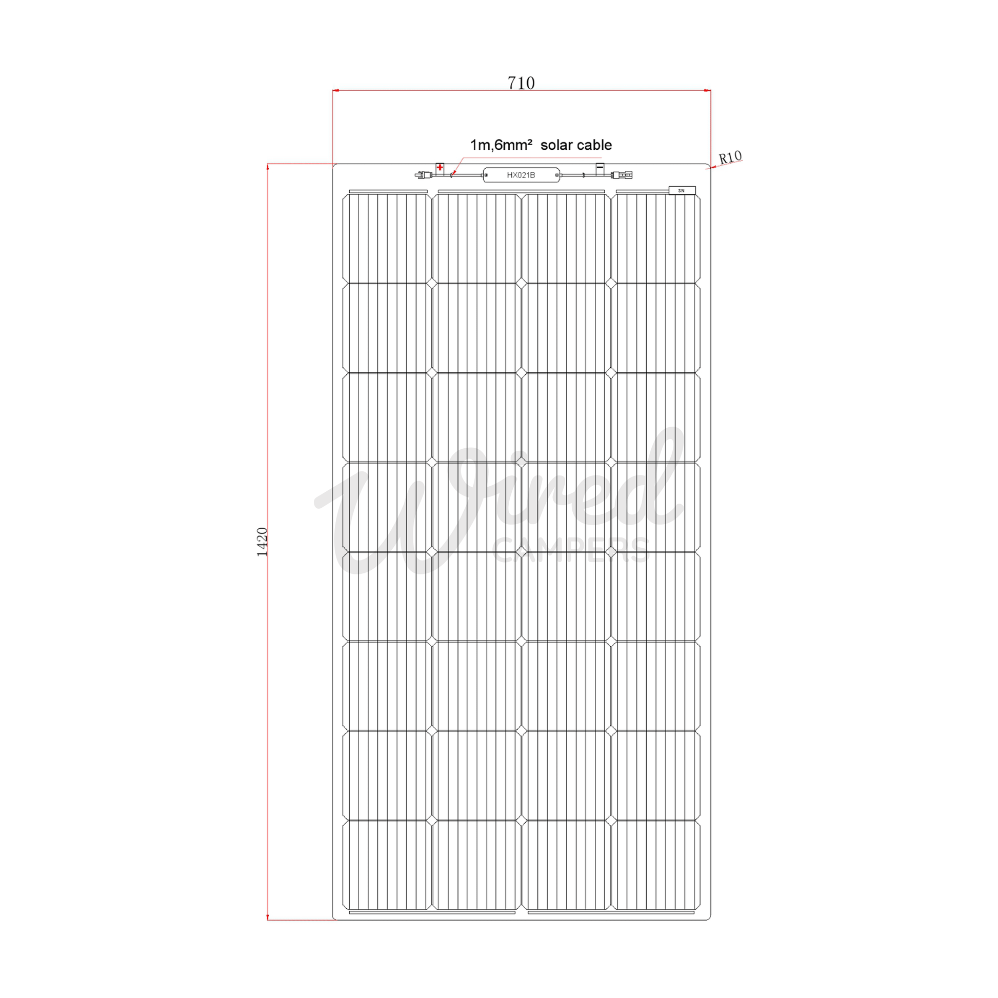 200W Semi Flexible Black Fibreglass ETFE Coated Solar Panel - Wired Campers Limited