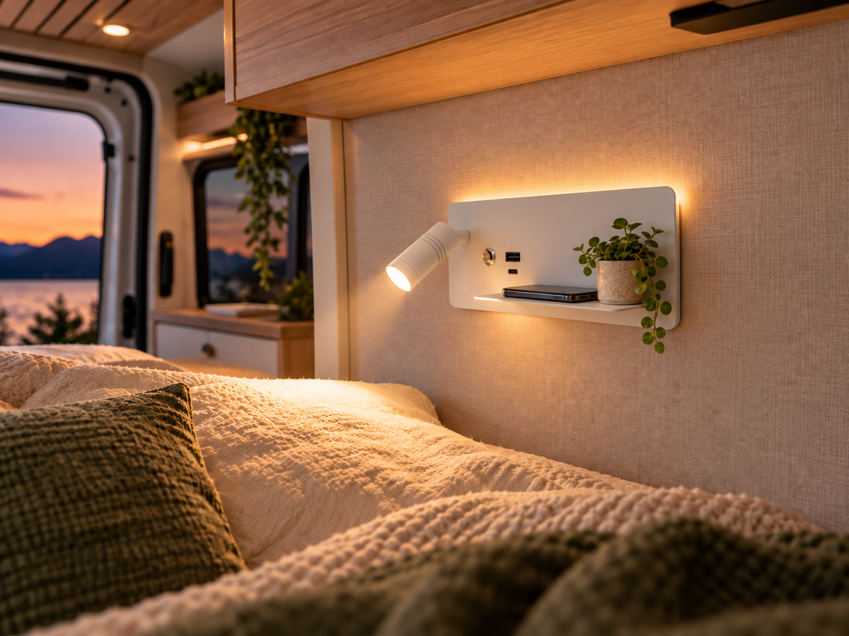 White LED Spotlight / Up Light With USB A & C Charging Port & Shelf
