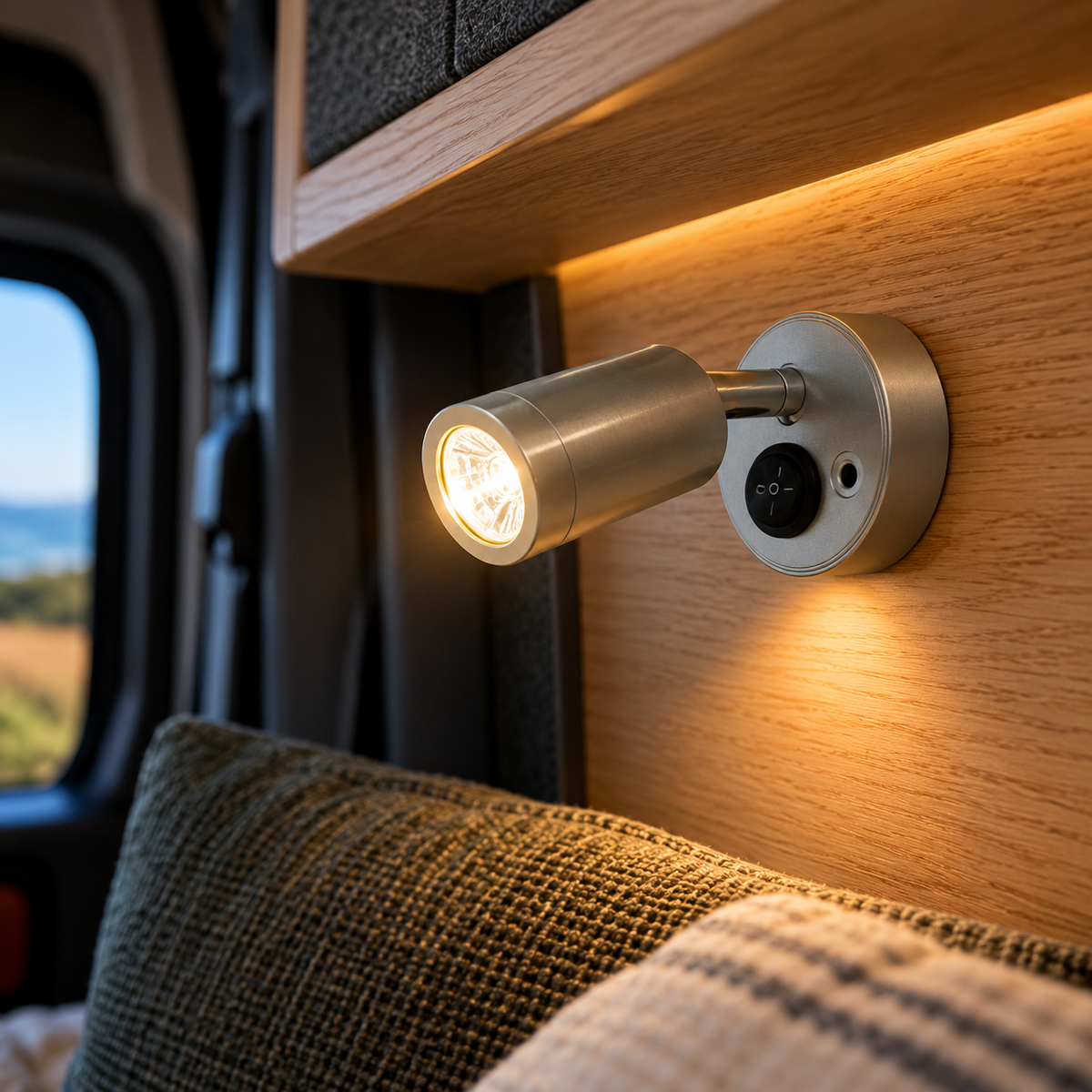Silver LED Camper Van Adjustable Reading Spotlight - Switched