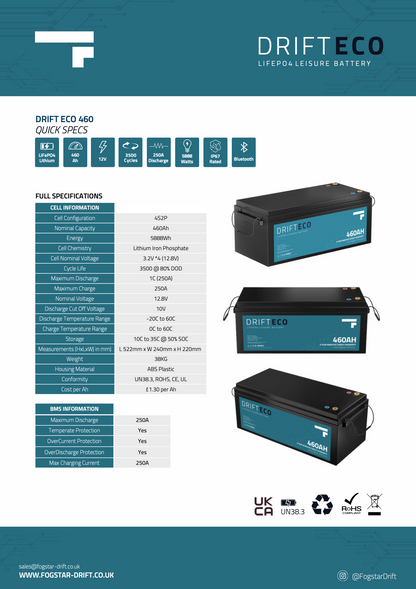 Fogstar Drift ECO 12V 460AH Bluetooth Lithium LiFePO4 Leisure Battery