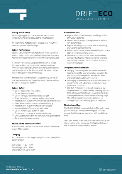 Fogstar Drift ECO 12V 460AH Bluetooth Lithium LiFePO4 Leisure Battery