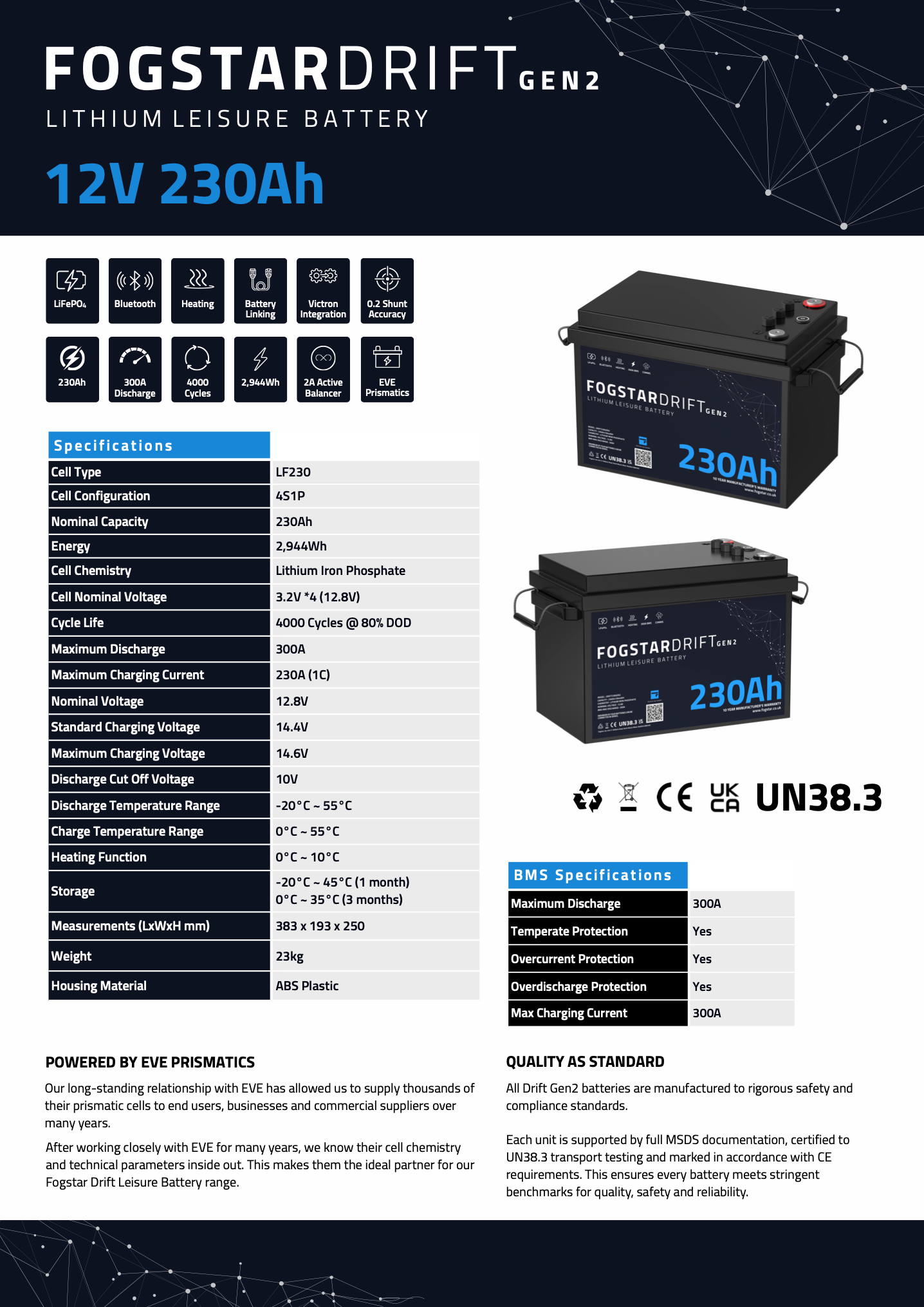Batería de ocio LiFePO4 de litio calentada Fogstar Drift 12V 560AH