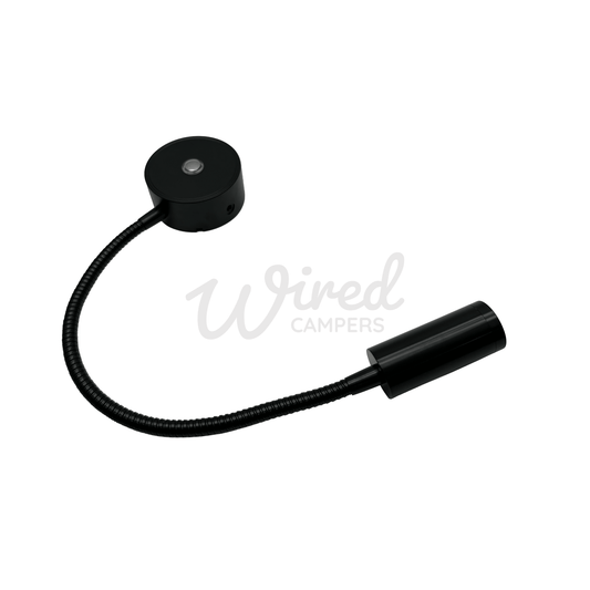 Black Flexible Arm LED Spotlight With USB A Charging Port & Dimmer - Wired Campers Limited