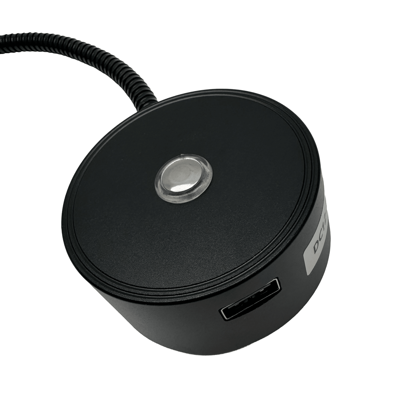 Black Flexible Arm LED Spotlight With USB A Charging Port & Dimmer - Wired Campers Limited