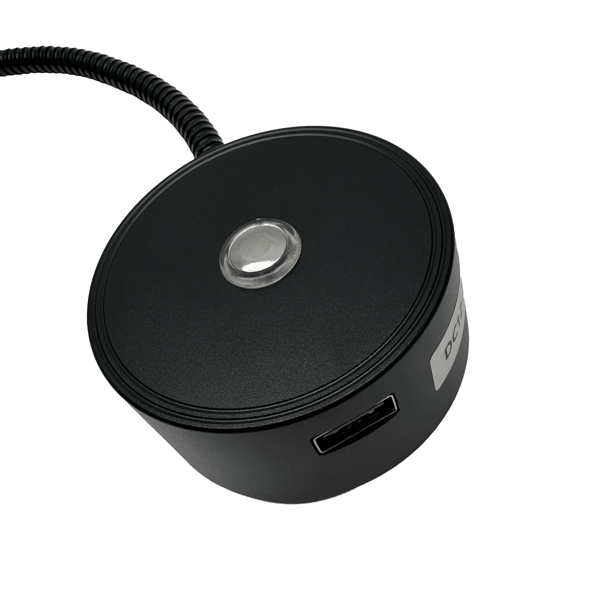 Black Flexible Arm LED Spotlight With USB A Charging Port & Dimmer - Wired Campers Limited