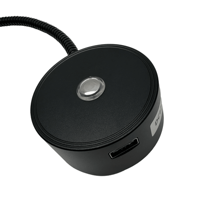 Black Flexible Arm LED Spotlight With USB A Charging Port & Dimmer - Wired Campers Limited
