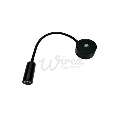 Black Flexible Arm LED Spotlight With USB A Charging Port & Dimmer - Wired Campers Limited