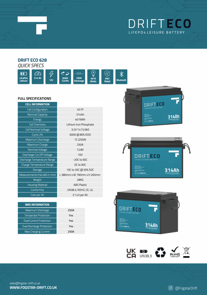 Fogstar Drift ECO 12V 314AH Bluetooth Lithium LiFePO4 Leisure Battery - Wired Campers Limited