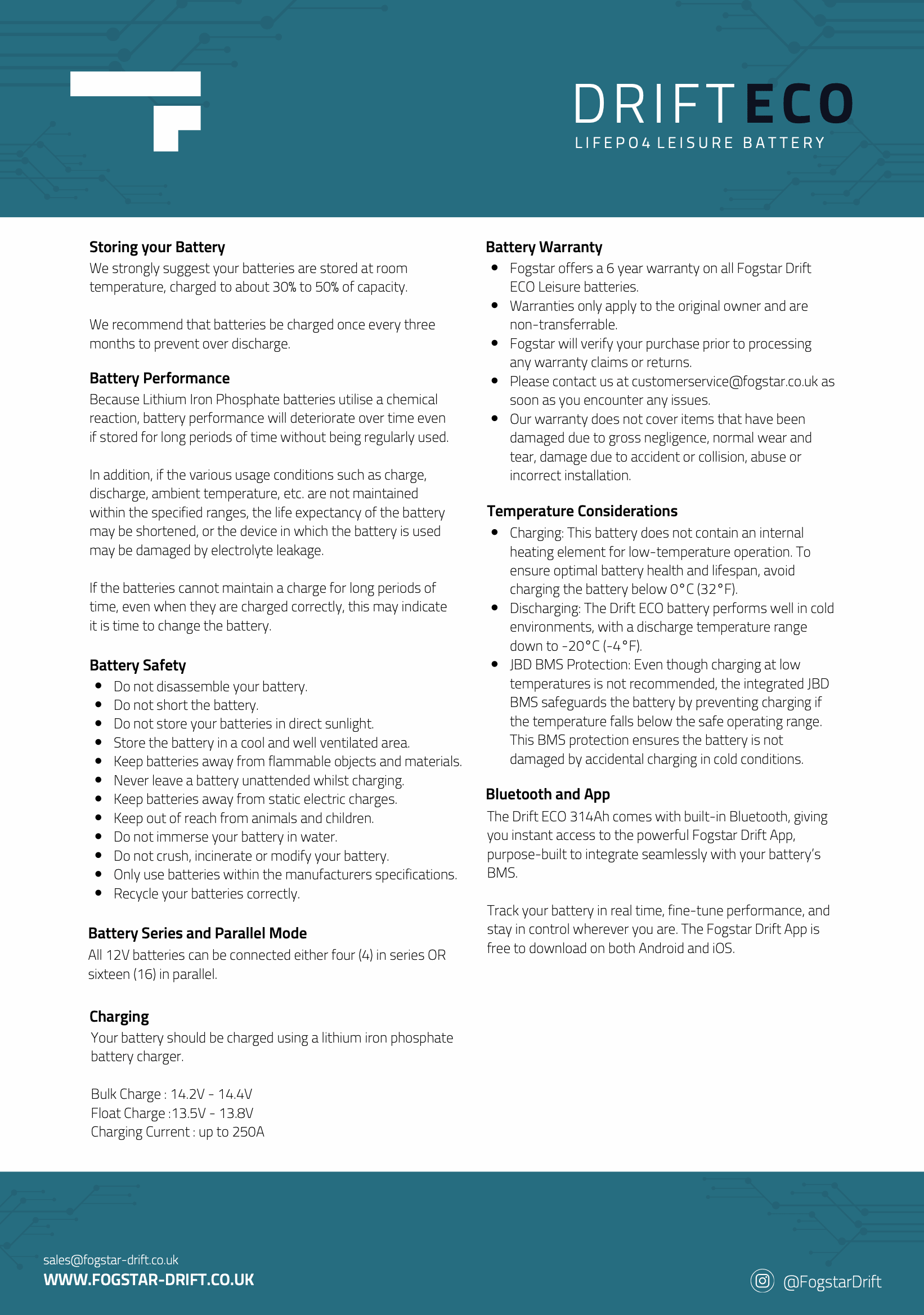 Fogstar Drift ECO 12V 314AH Bluetooth Lithium LiFePO4 Leisure Battery - Wired Campers Limited