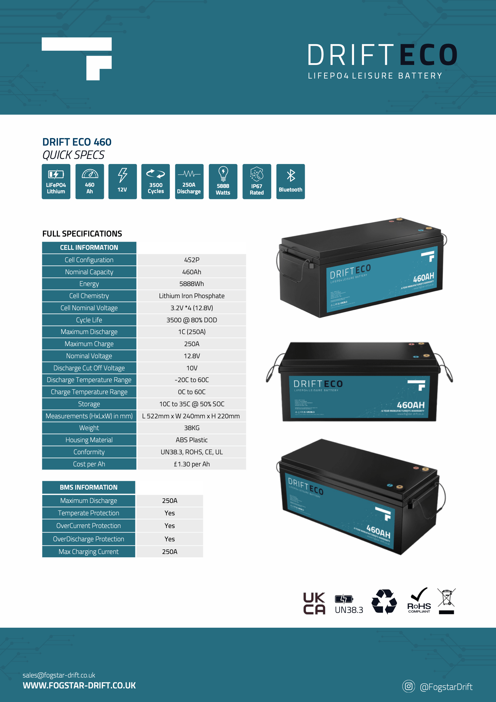 Fogstar Drift ECO 12V 460AH Bluetooth Lithium LiFePO4 Leisure Battery - Wired Campers Limited