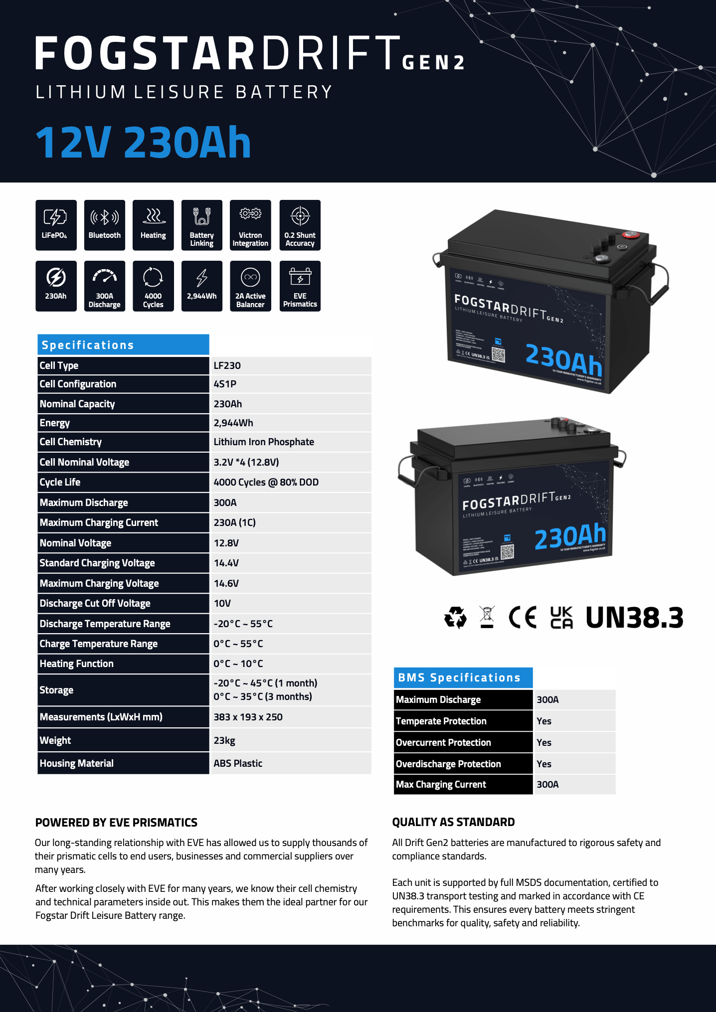 Fogstar Drift Gen2 12V 230Ah Heated Lithium LiFePO4 Leisure Battery With Bluetooth - Wired Campers Limited