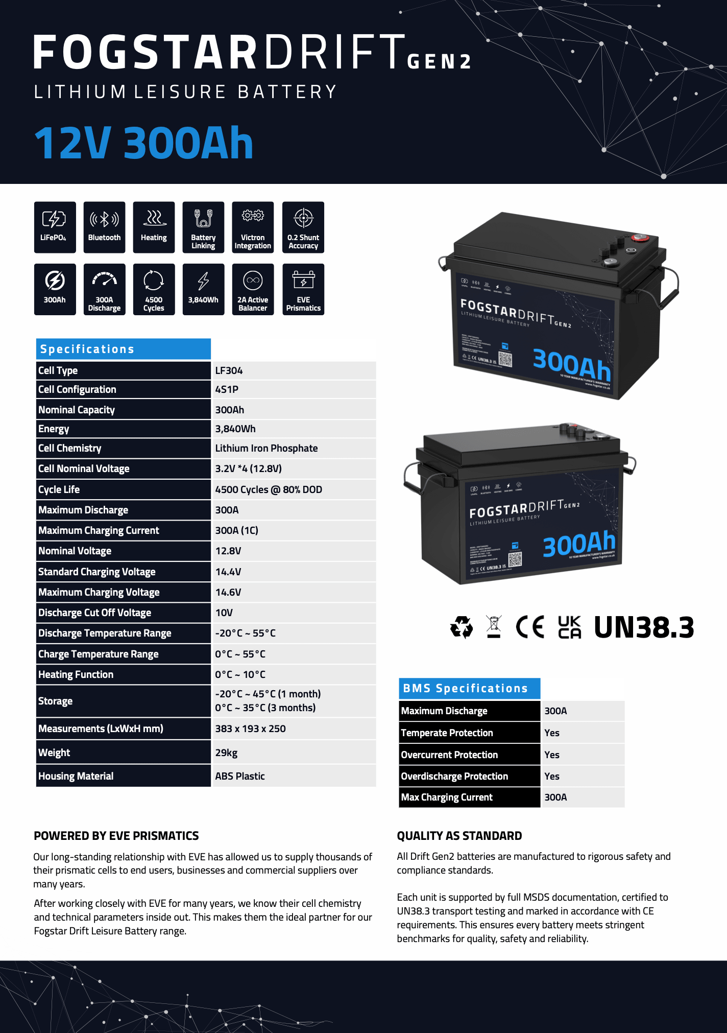 Fogstar Drift Gen2 12V 300Ah Heated Lithium LiFePO4 Leisure Battery With Bluetooth - Wired Campers Limited