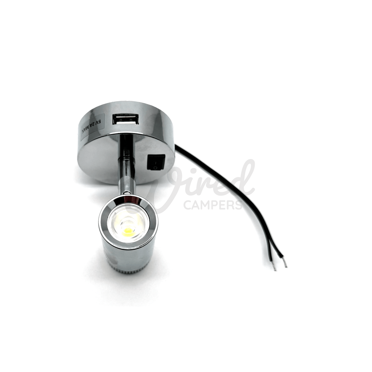 Mensa Chrome LED Camper Van Spotlight With USB A Charging Port & Dimmer - Wired Campers Limited