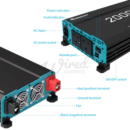 Renogy 12V 2000W 230V Pure Sine Wave Inverter With UPS Backup - Wired Campers Limited