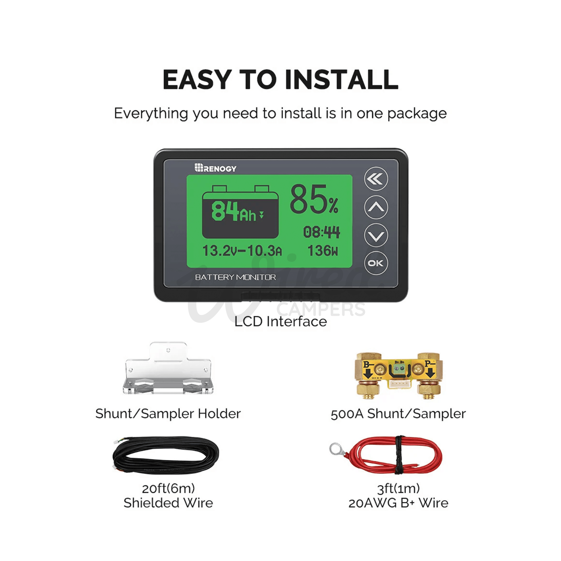 Renogy 500A Battery Monitor With Shunt & Screen - Wired Campers Limited