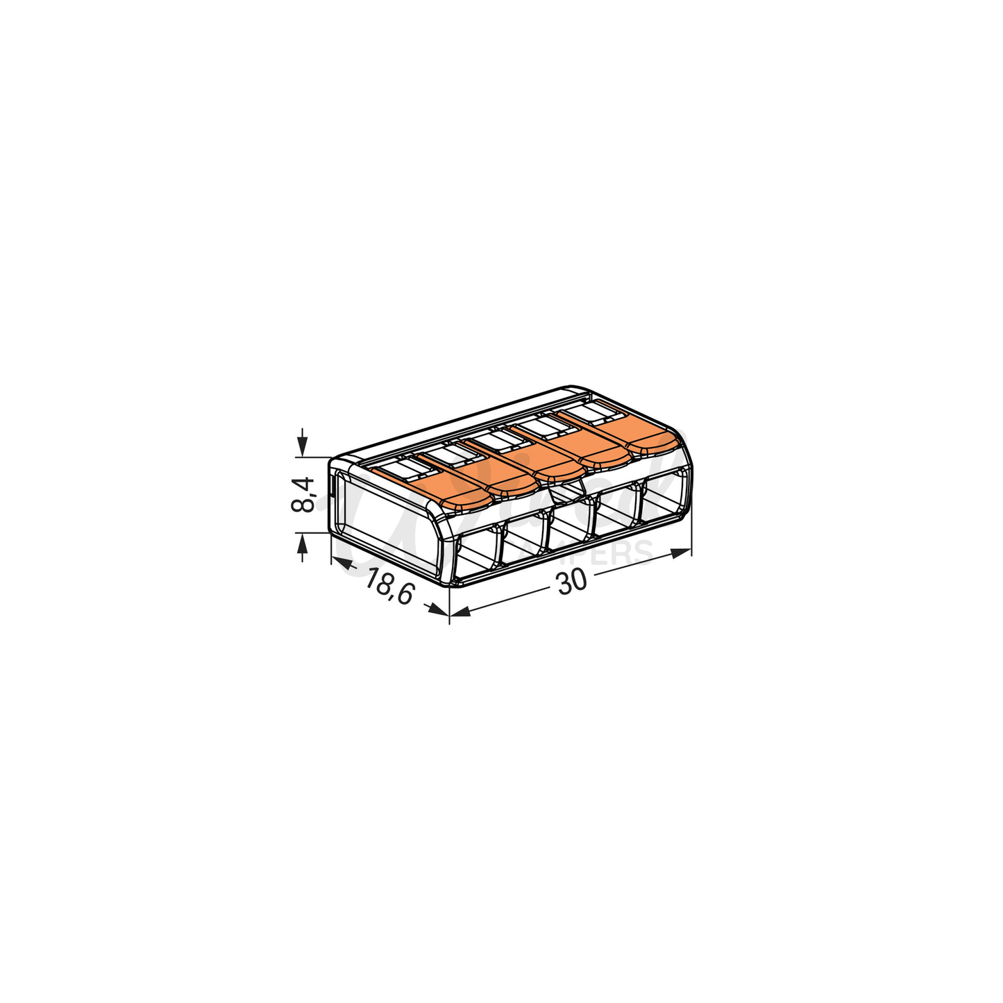 WAGO 221 - 415 5 Way Splicing Lever Cable Connector - 0.2 mm² To 4 mm² - Single - Wired Campers Limited