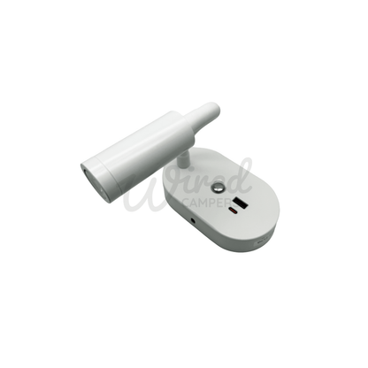 White Flexible Arm Soft Touch LED Spotlight With USB A & C Charging Port & Dimmer - Wired Campers Limited
