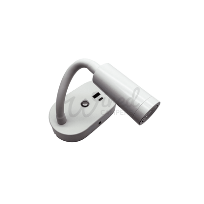 White Flexible Arm Soft Touch LED Spotlight With USB A & C Charging Port & Dimmer - Wired Campers Limited