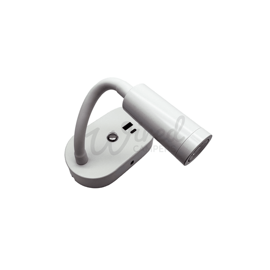 White Flexible Arm Soft Touch LED Spotlight With USB A & C Charging Port & Dimmer - Wired Campers Limited