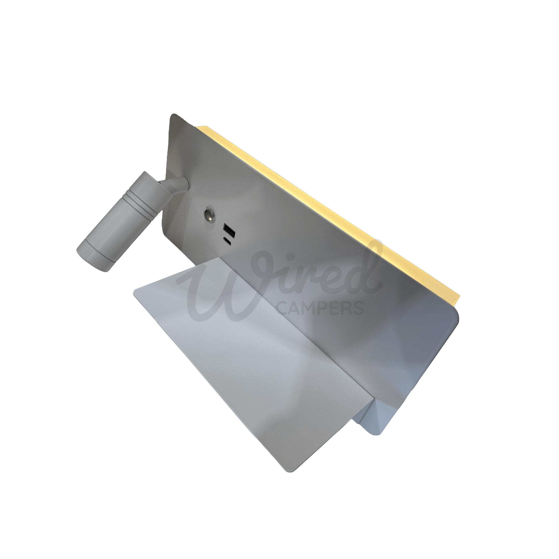 White LED Spotlight / Up Light With USB A & C Charging Port & Shelf - Wired Campers Limited
