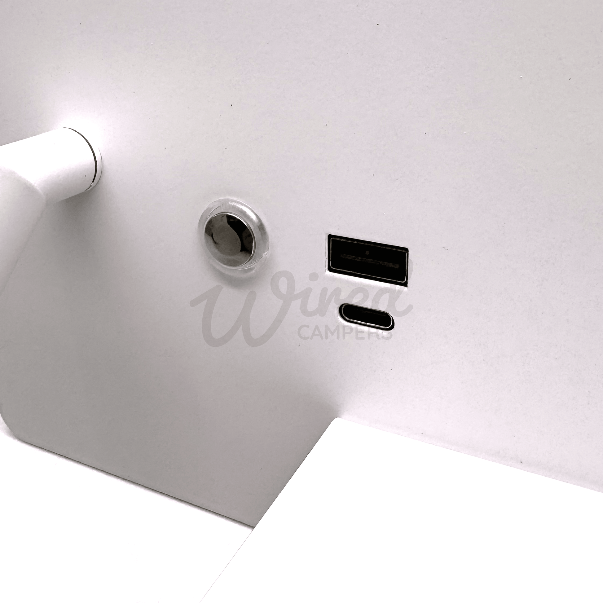 White LED Spotlight / Up Light With USB A & C Charging Port & Shelf - Wired Campers Limited