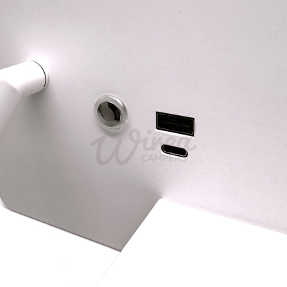 White LED Spotlight / Up Light With USB A & C Charging Port & Shelf - Wired Campers Limited
