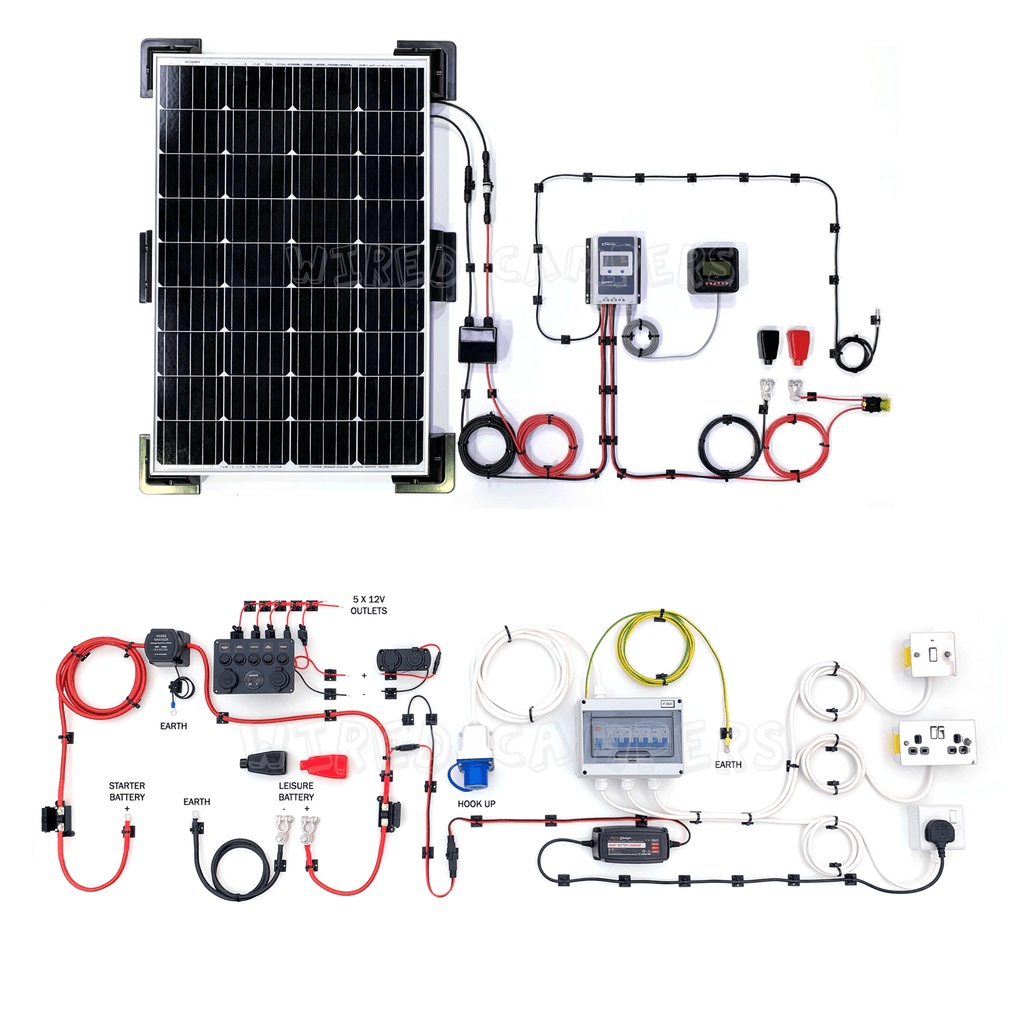 Wired Campers Complete Camper Van Electrical System - 12V Split Charge & 240V Mains With 140W 10A Solar Kit
