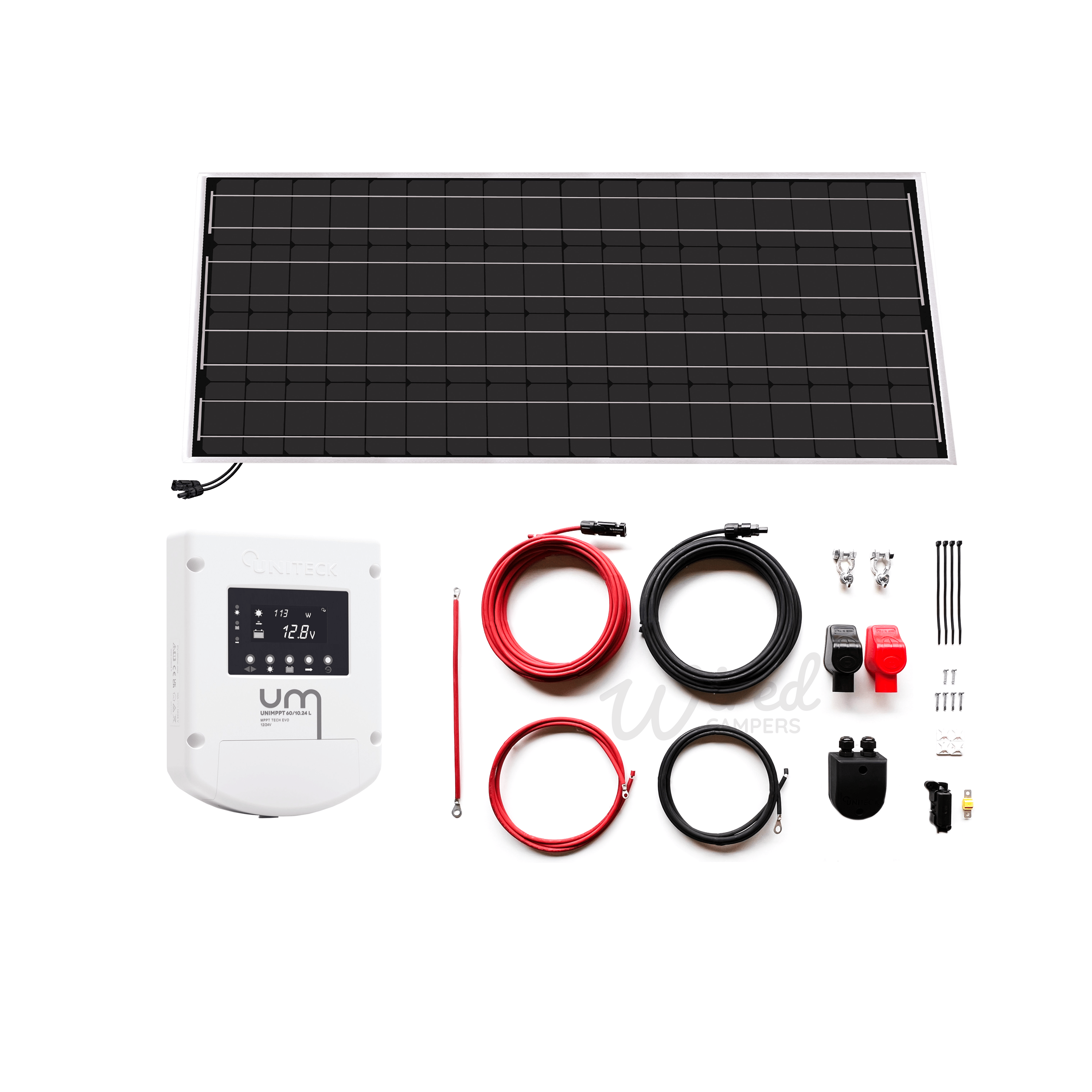 Wired Campers Limited UNITECK 150W Complete Solar Panel Kit With MPPT Controller & Cable Set