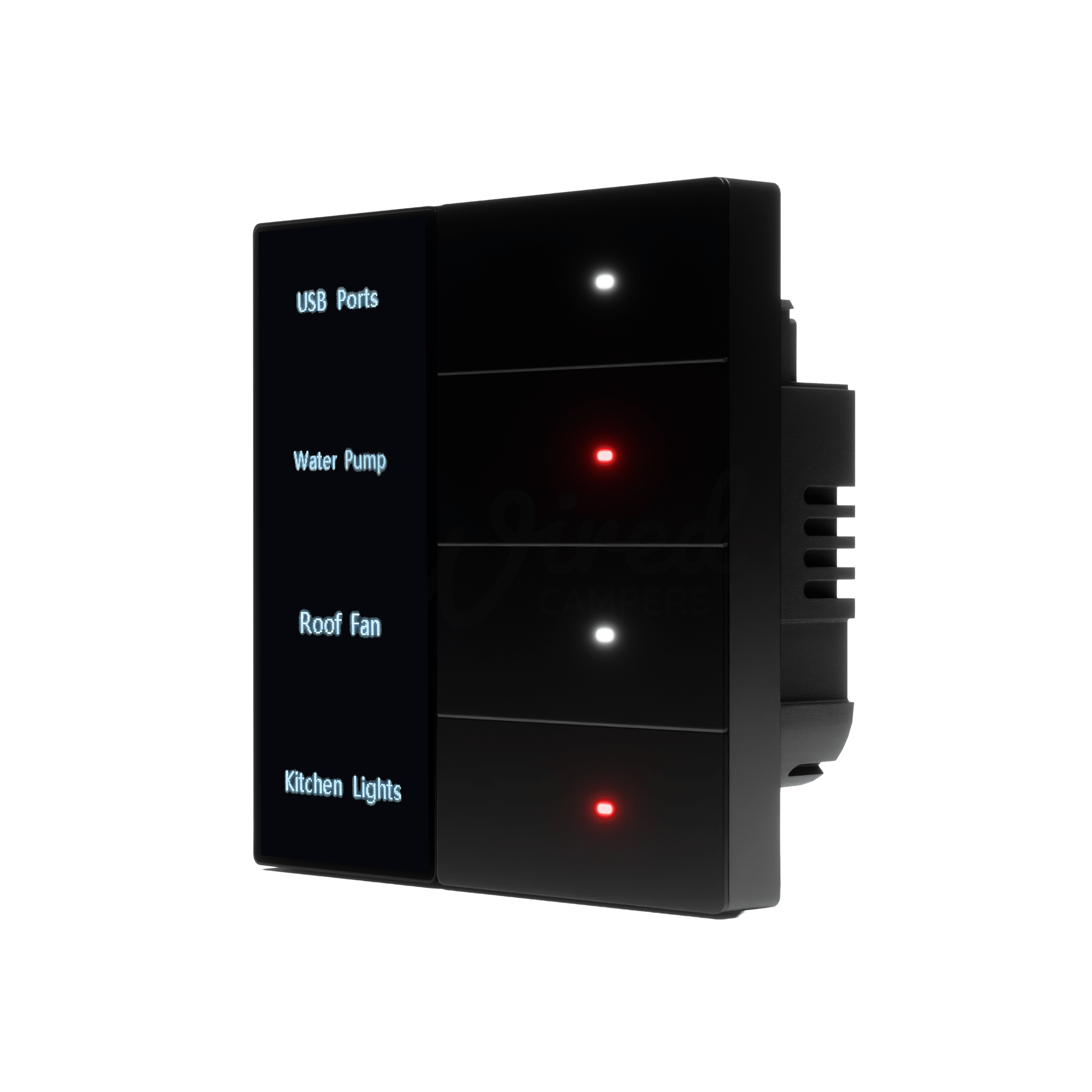 Wired Campers Quad - Camper Van Control Panel - 12V 4 Output - Black - Wired Campers Limited