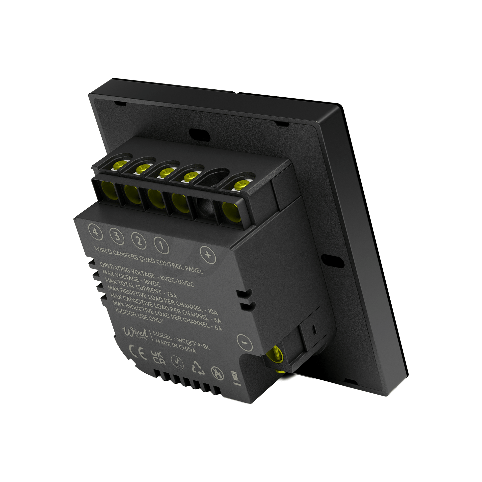 Wired Campers Quad - Camper Van Control Panel - 12V 4 Output - Black - Wired Campers Limited