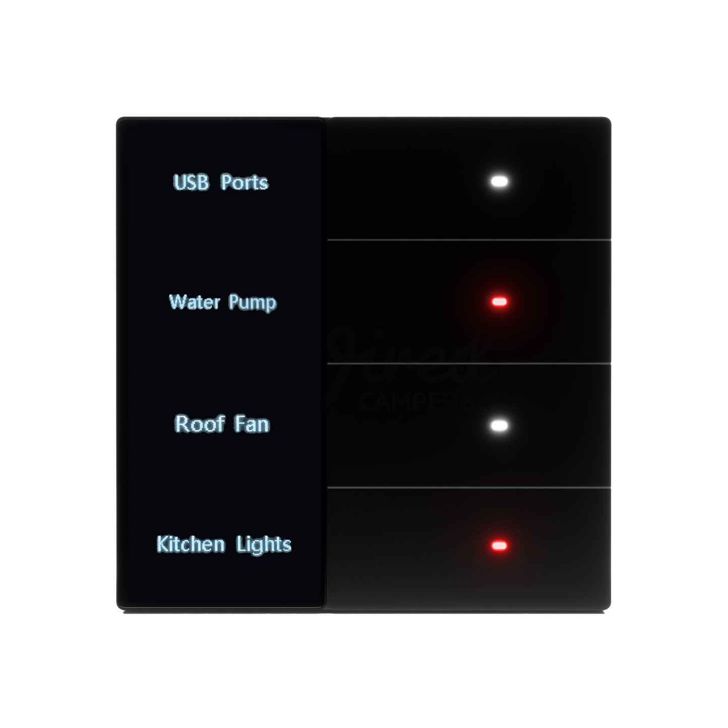 Wired Campers Quad - Camper Van Control Panel - 12V 4 Output - Black - Wired Campers Limited