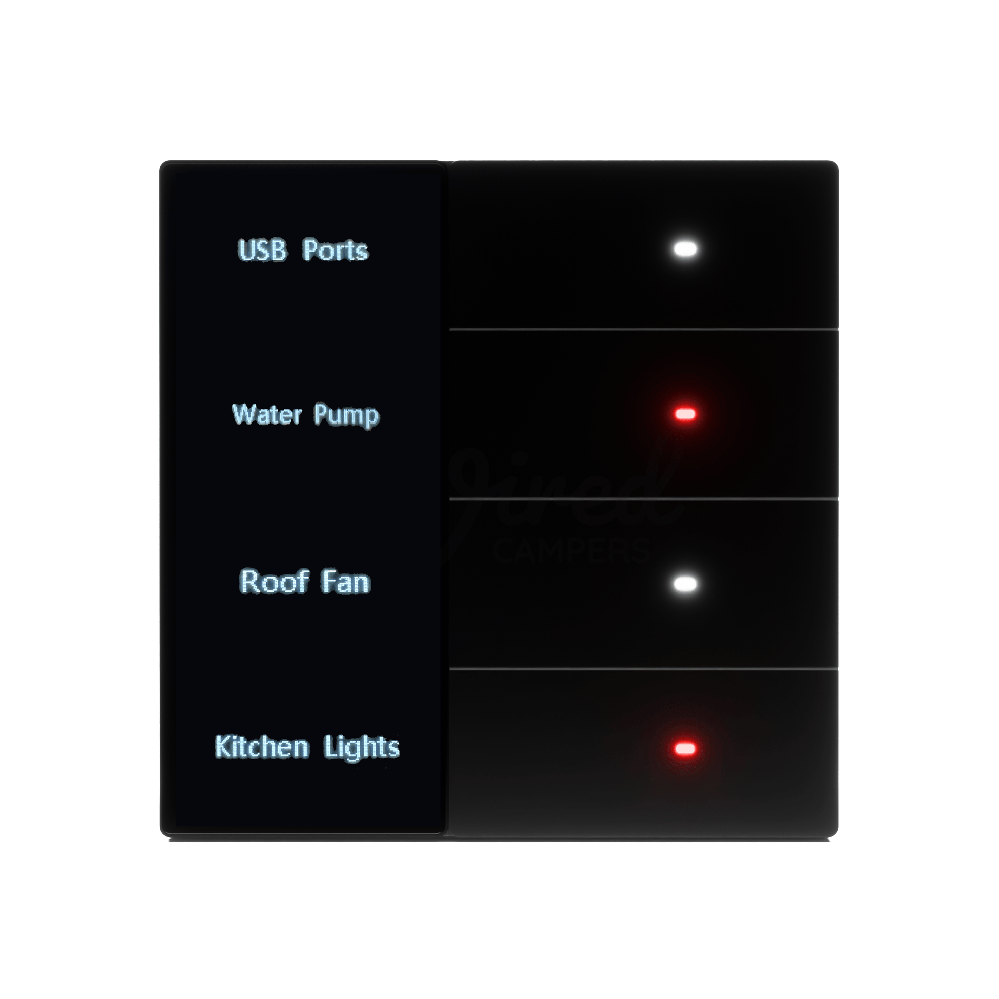 Wired Campers Quad - Camper Van Control Panel - 12V 4 Output - Black - Wired Campers Limited