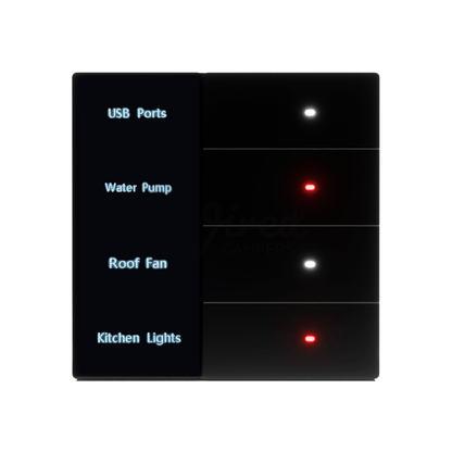 Wired Campers Quad - Camper Van Control Panel - 12V 4 Output - Black - Wired Campers Limited