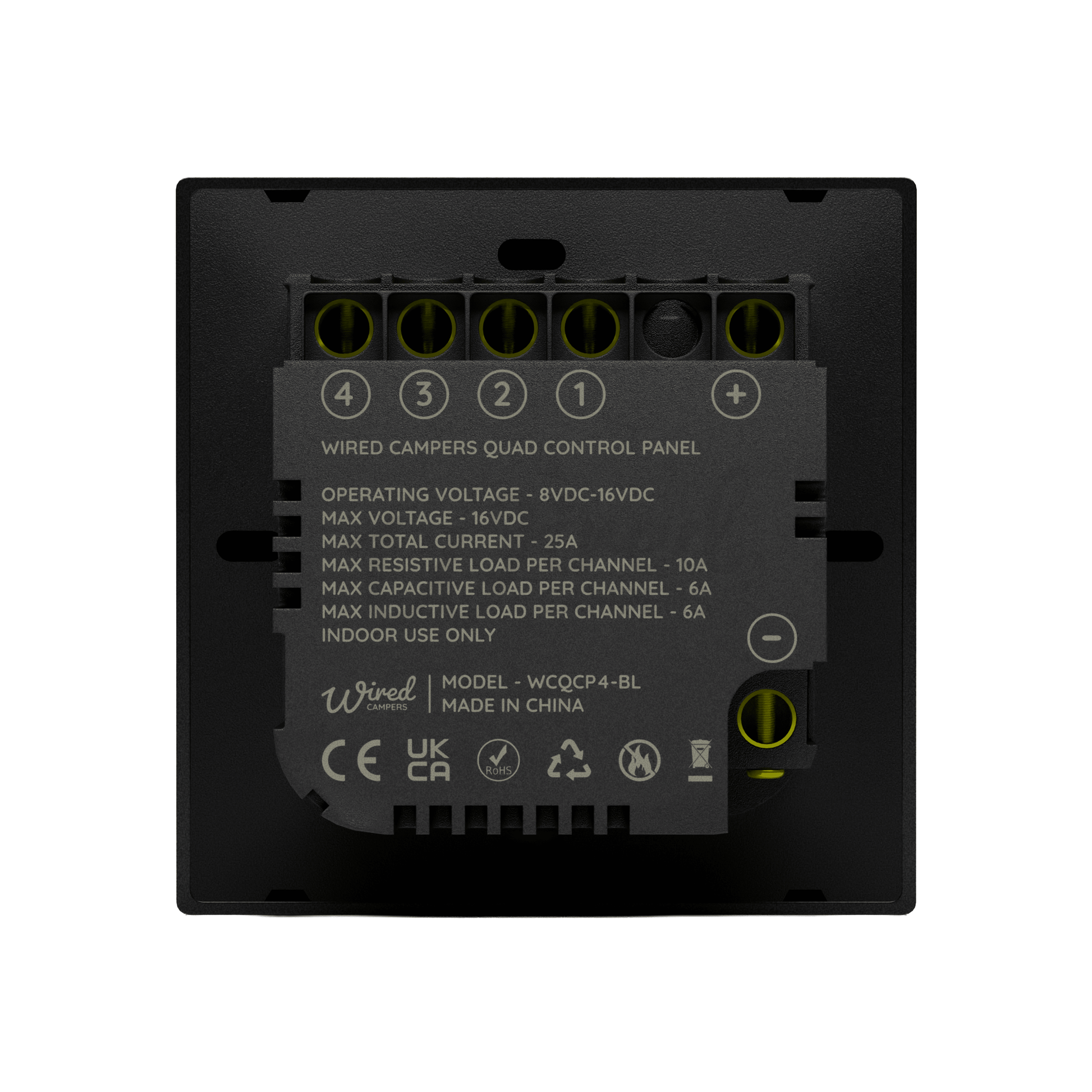 Wired Campers Quad - Camper Van Control Panel - 12V 4 Output - Black - Wired Campers Limited