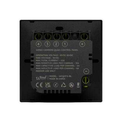 Wired Campers Quad - Camper Van Control Panel - 12V 4 Output - Black - Wired Campers Limited