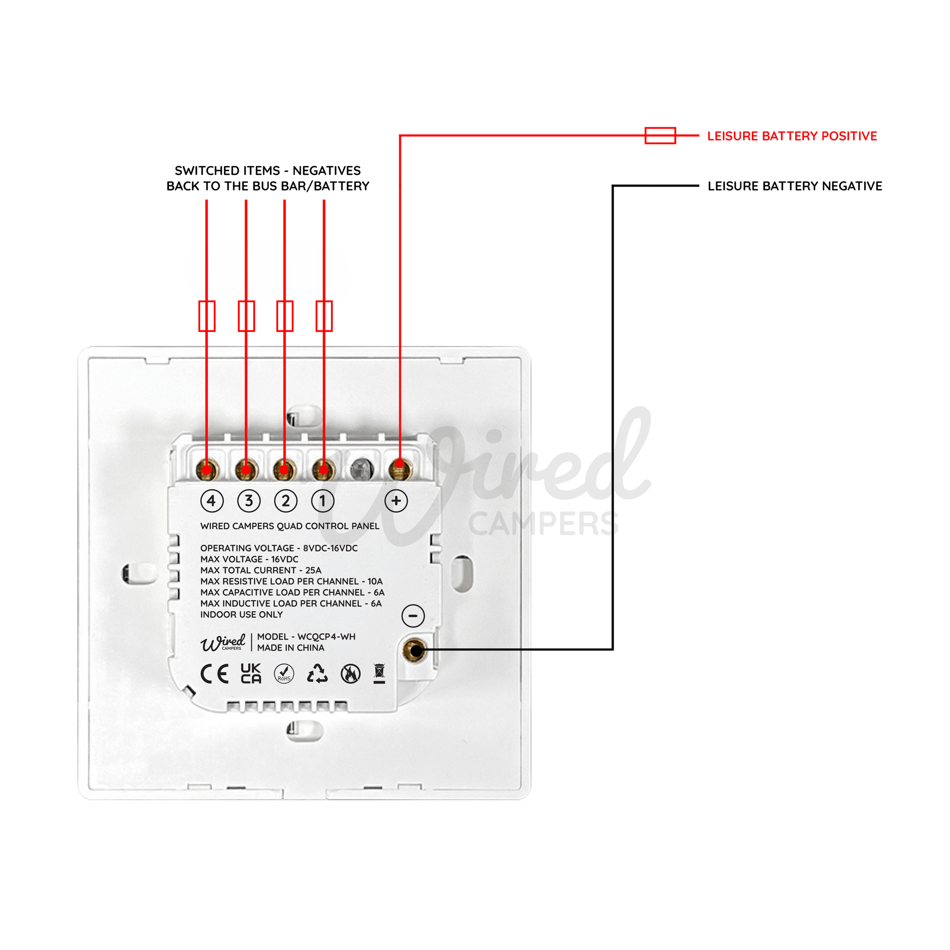 Wired Campers Quad - Camper Van Control Panel - 12V 4 Output - Gold - Wired Campers Limited