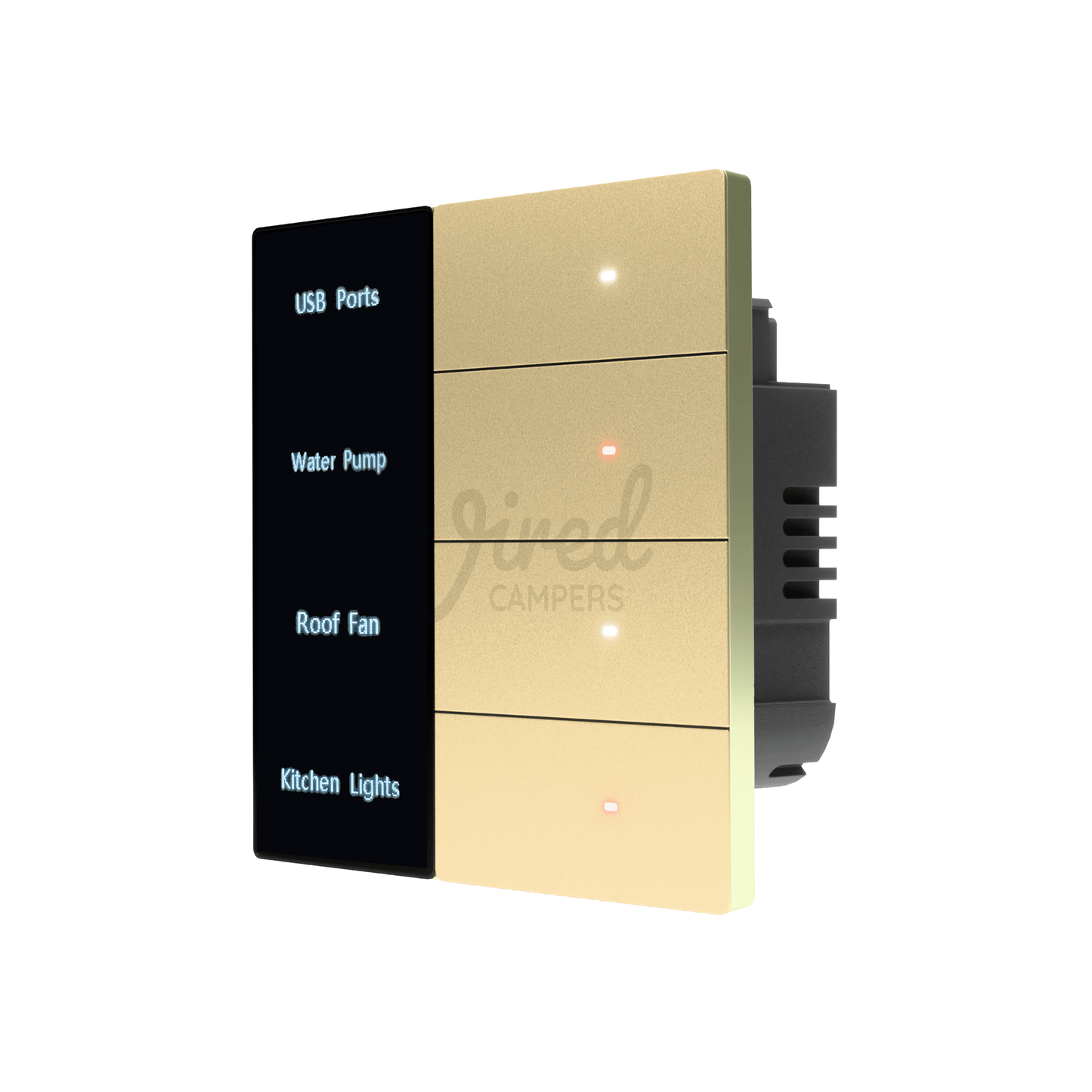 Wired Campers Quad - Camper Van Control Panel - 12V 4 Output - Gold - Wired Campers Limited