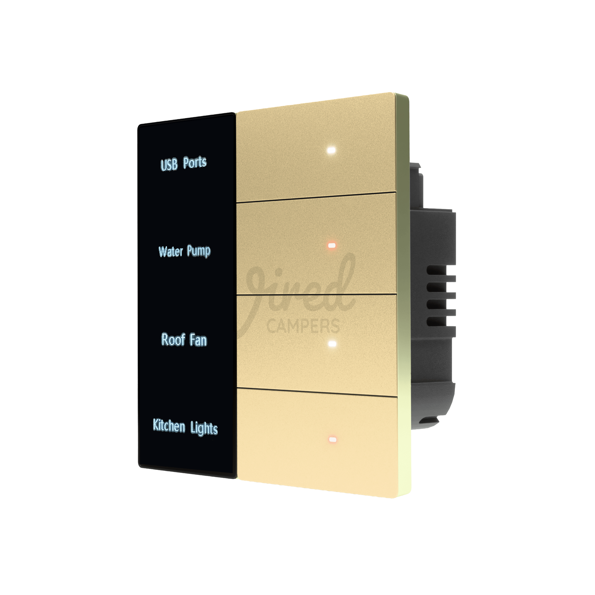 Wired Campers Quad - Camper Van Control Panel - 12V 4 Output - Gold - Wired Campers Limited