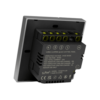 Wired Campers Quad - Camper Van Control Panel - 12V 4 Output - Grey - Wired Campers Limited