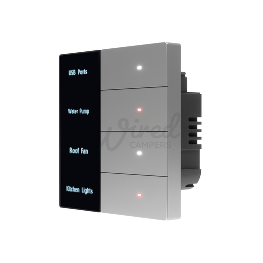 Wired Campers Quad - Camper Van Control Panel - 12V 4 Output - Grey - Wired Campers Limited